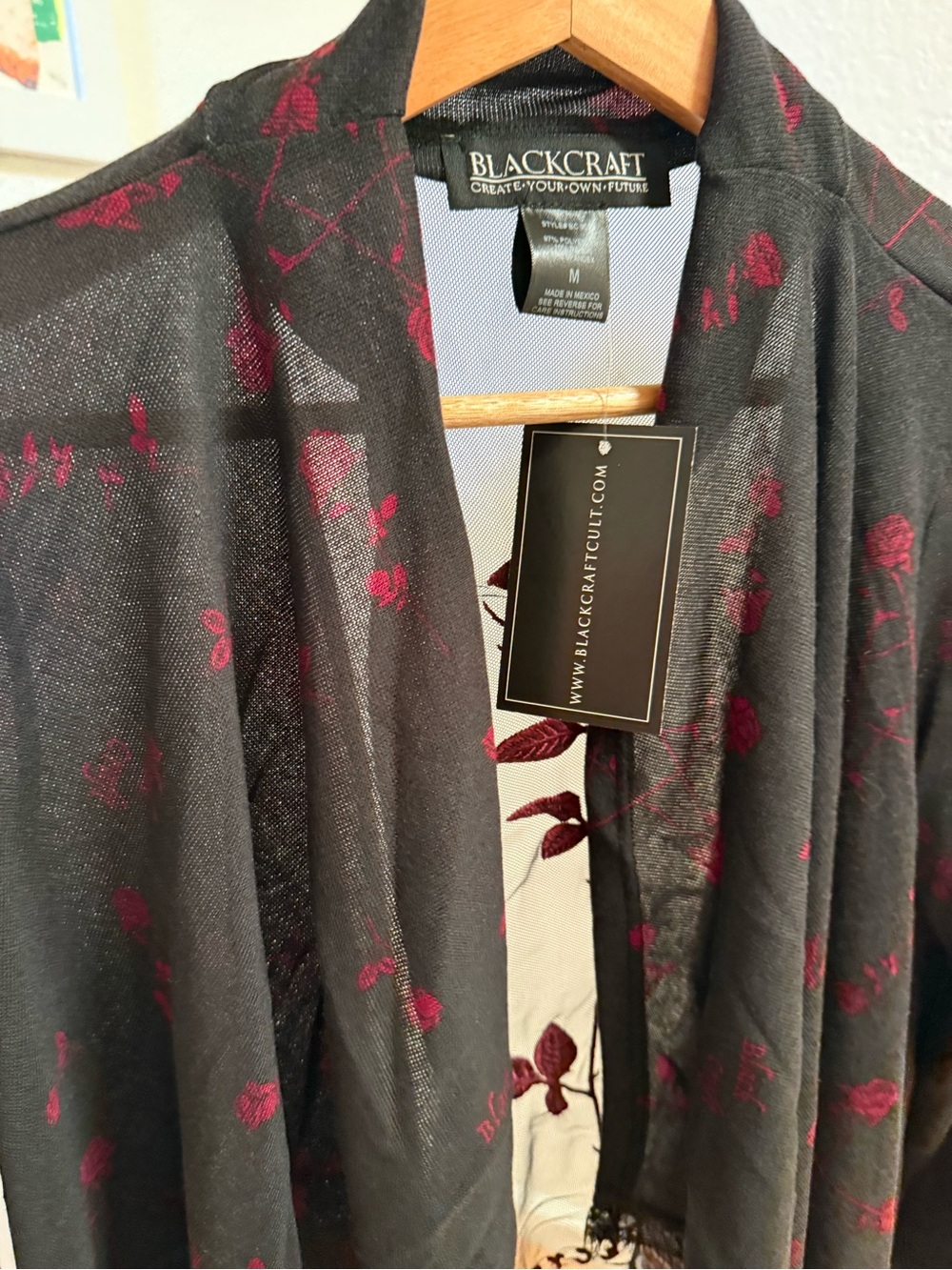 NWT Blackcraft Cult Black Sheer Cardigan Mesh Rose Embroidery Medium Gothic Emo - Picture 9 of 14